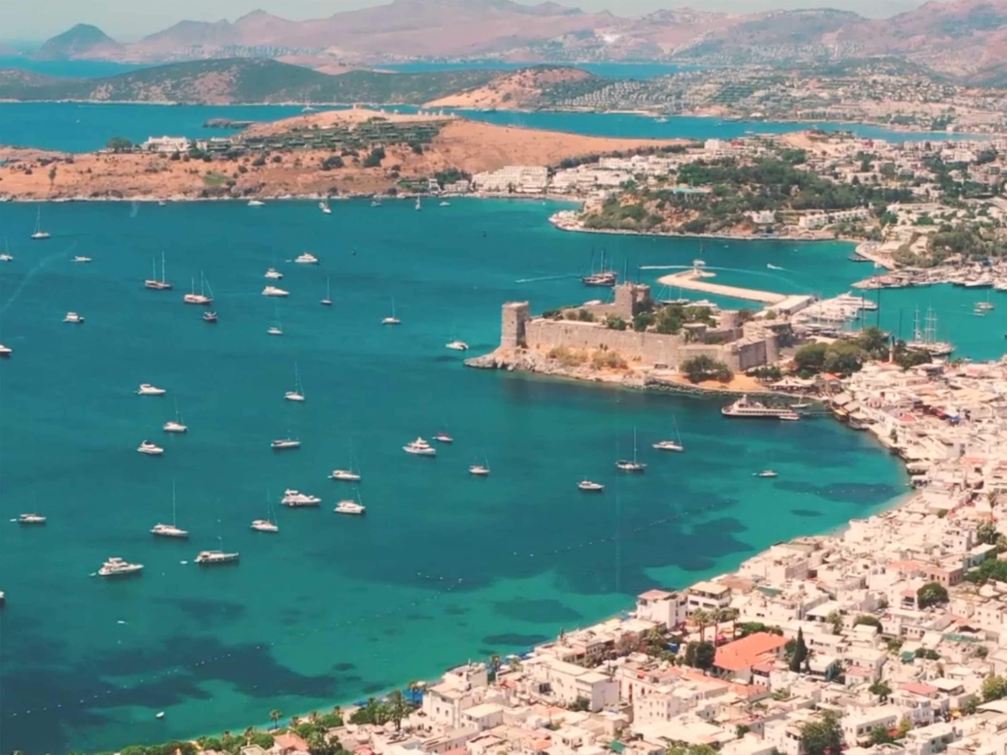 Aerial view of Bodrum coastline