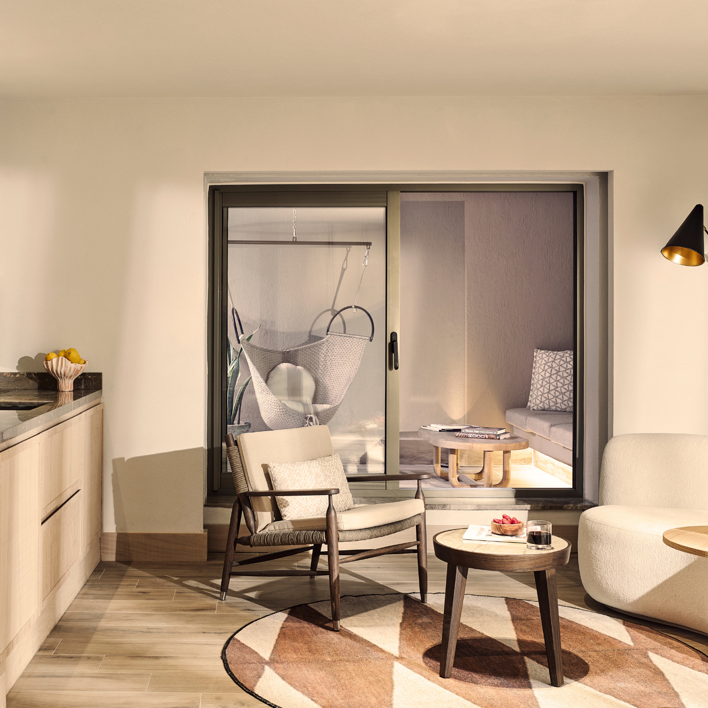 Hotel room interior leading into the terrace