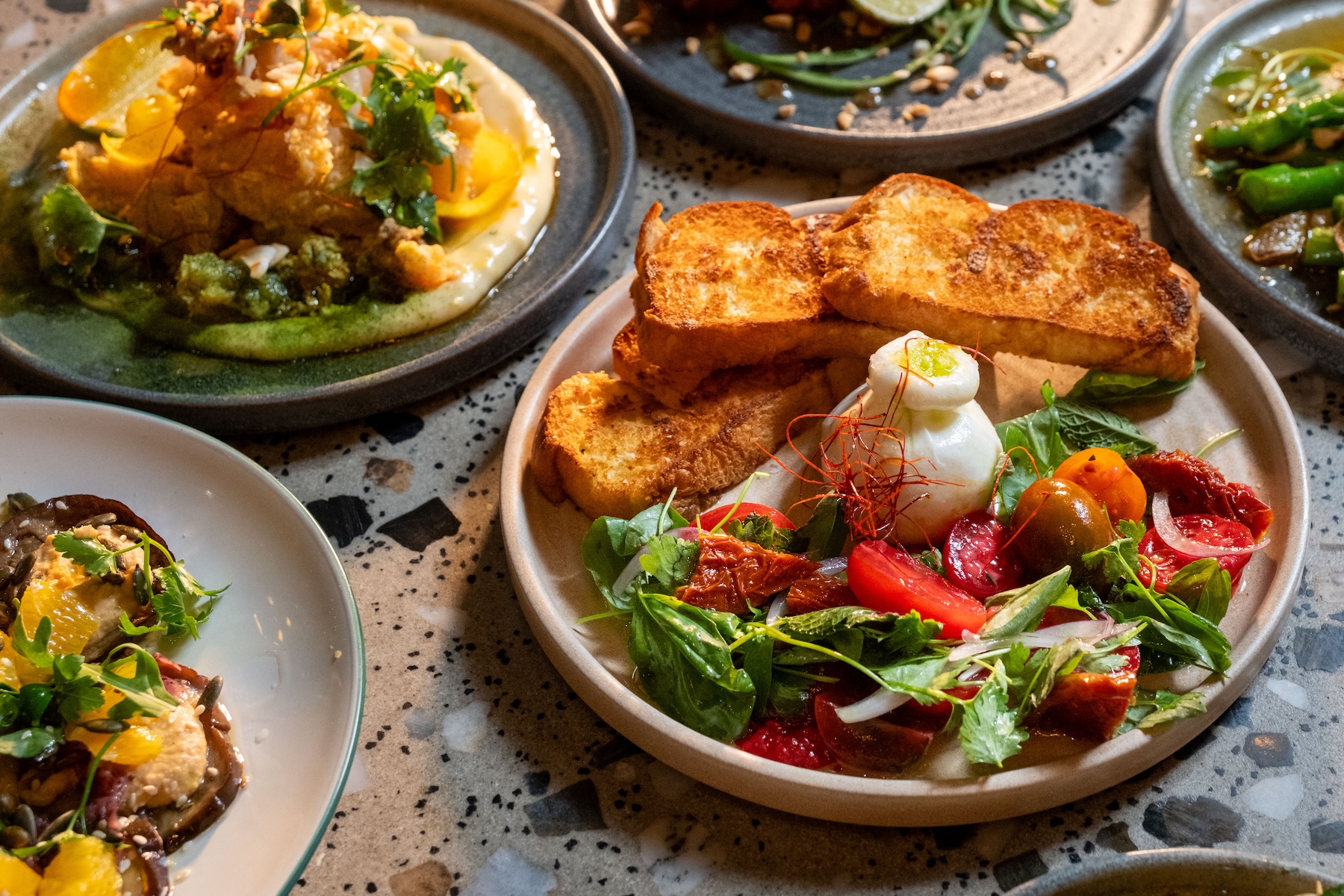 Close-up image of the breakfast spread at Proud Mary.
